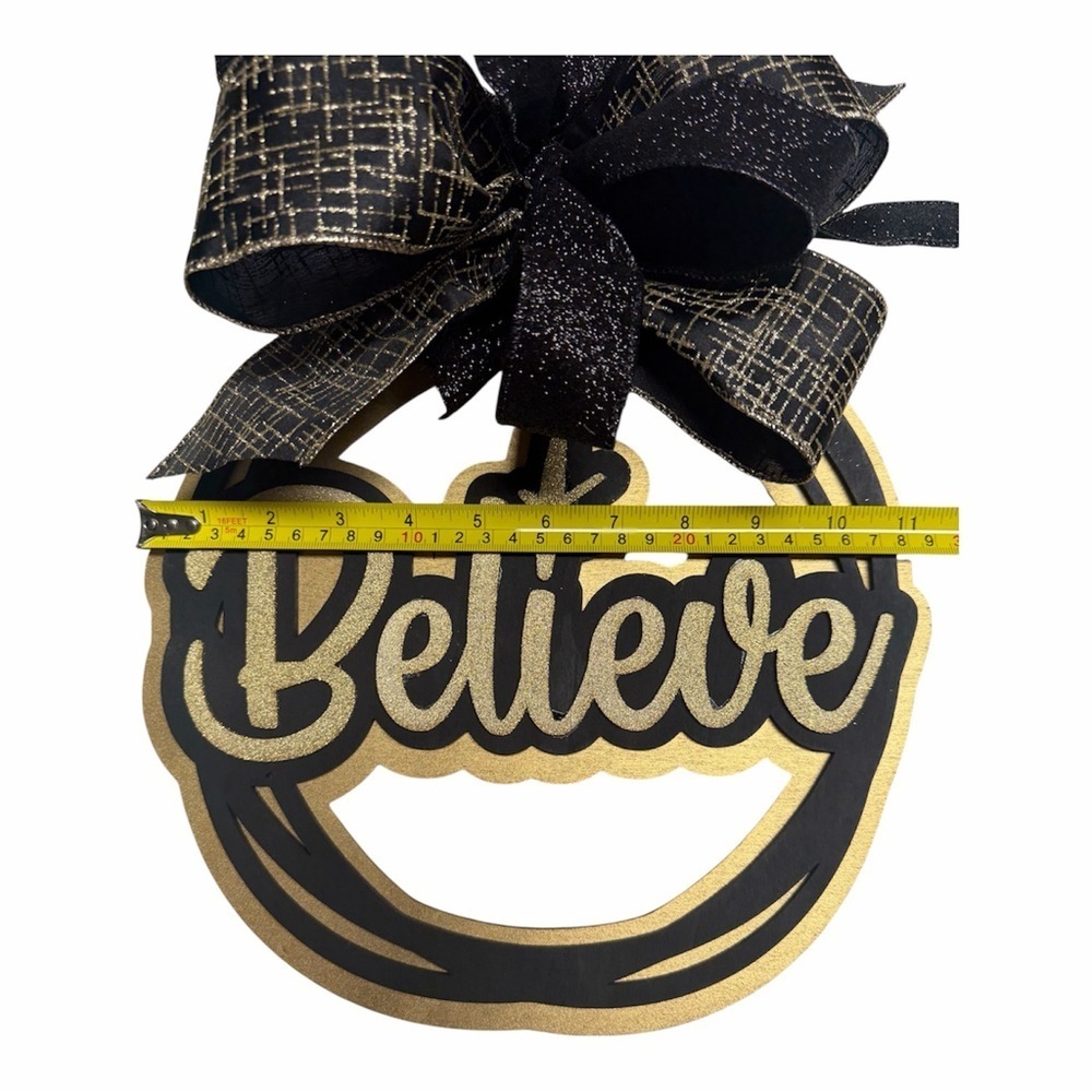 Gold and Black 'Believe' Wall Decor with Bow - Picture 2 of 3